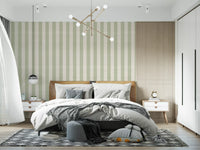 Green and White Stripe Linen Look Texture Wallpaper⁠
