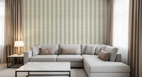 Green and White Stripe Linen Look Texture Wallpaper⁠