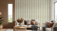 Green and White Stripe Linen Look Texture Wallpaper⁠