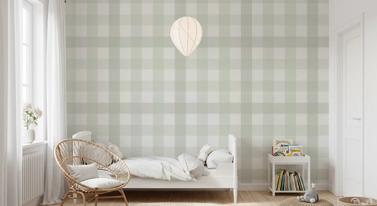 Green Gingham Plaid Linen Look Texture Wallpaper⁠