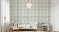 Green Gingham Plaid Linen Look Texture Wallpaper⁠