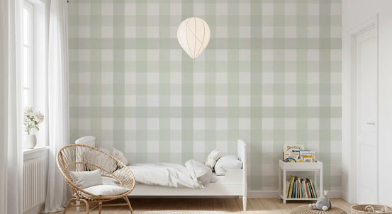 Green Gingham Plaid Linen Look Texture Wallpaper⁠