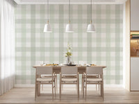 Green Gingham Plaid Linen Look Texture Wallpaper⁠