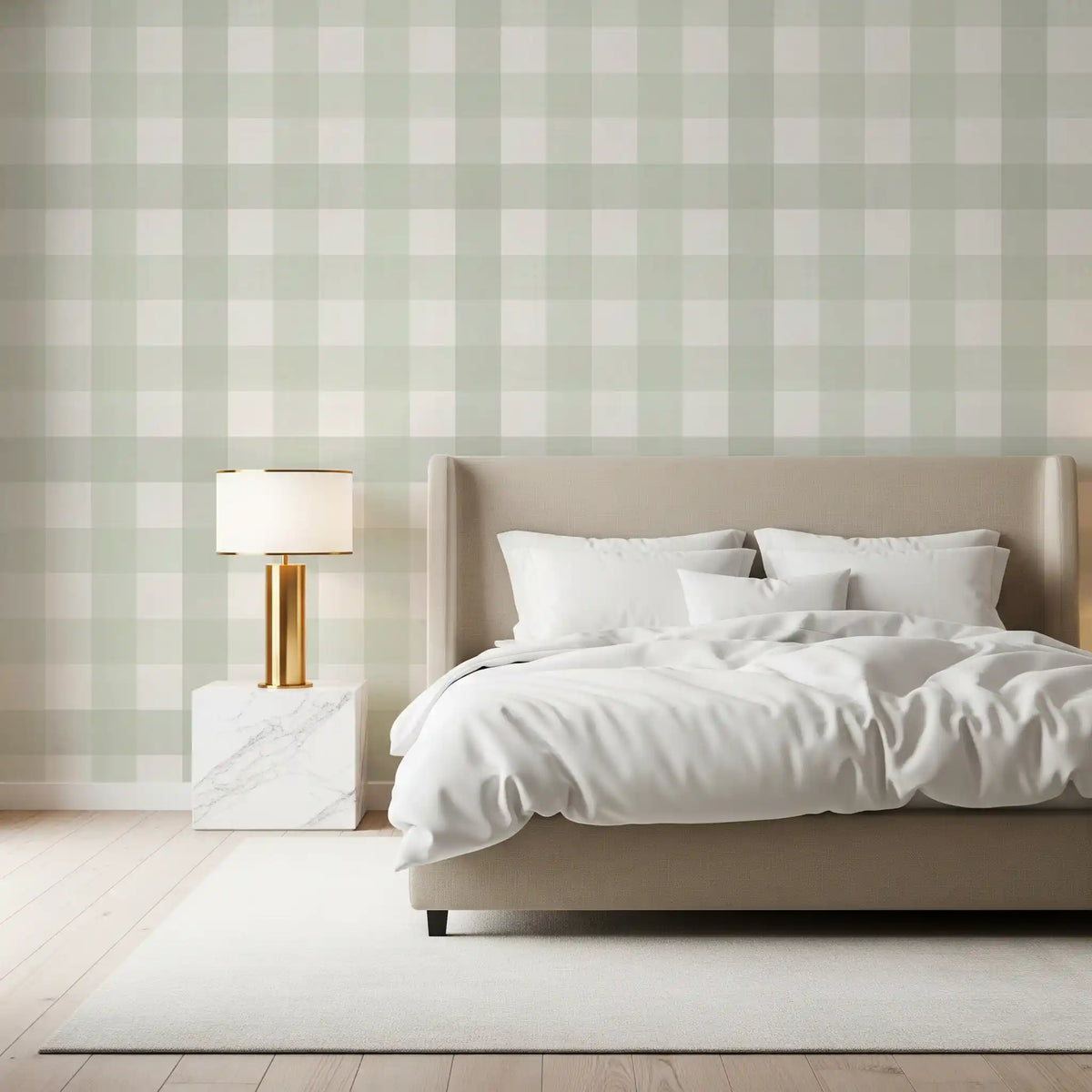Green Gingham Plaid Linen Look Texture Wallpaper⁠