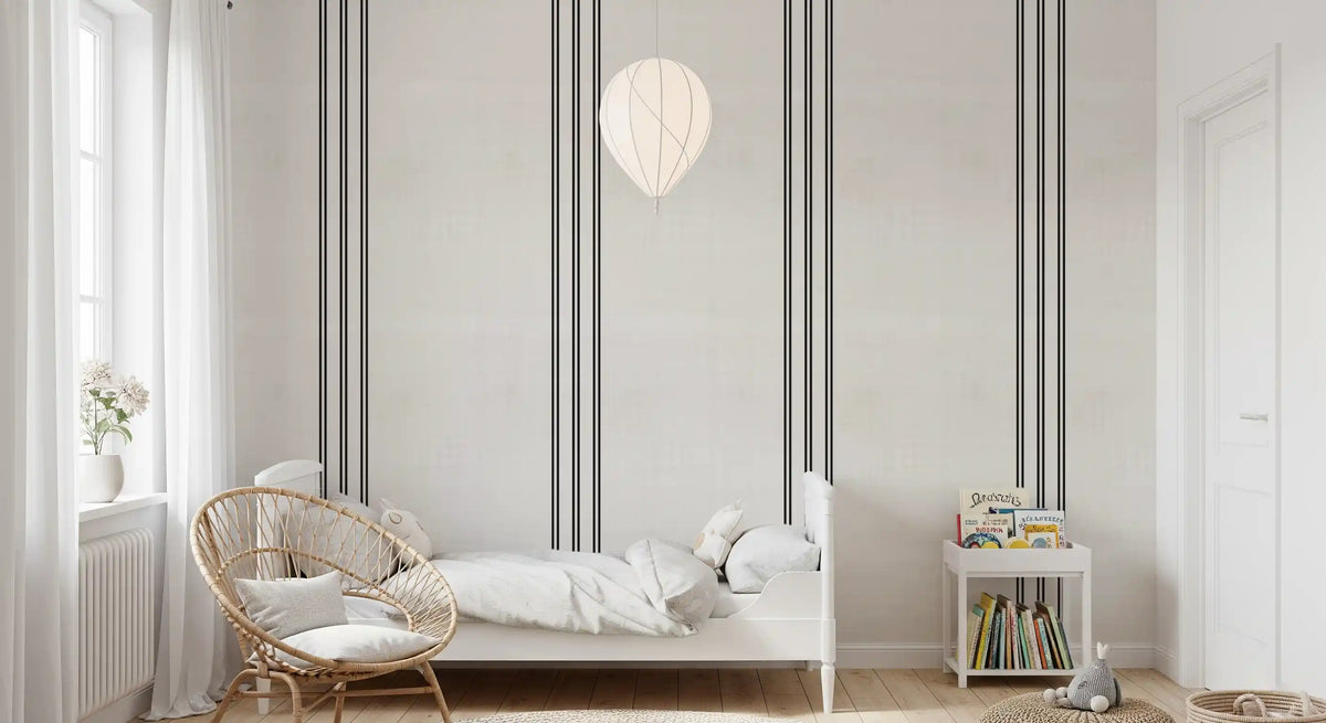 Black Stripes Linen Look Texture Wallpaper⁠