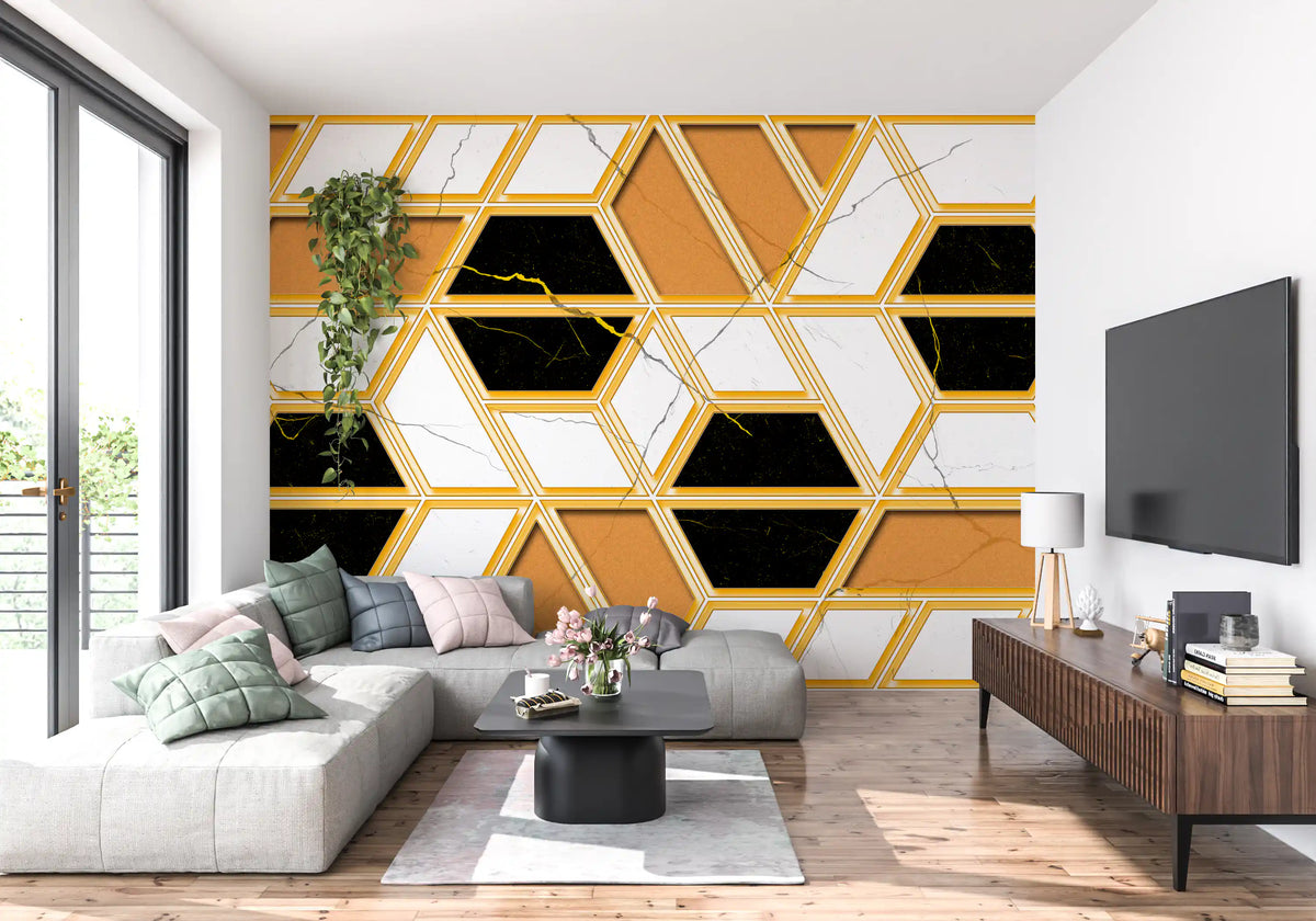 Luxury Gold Geometric Marble Wallpaper Wall Mural