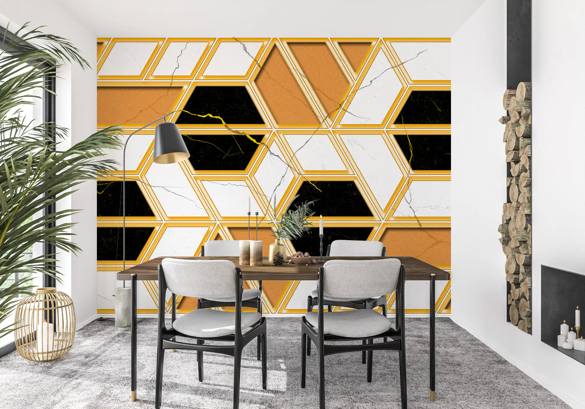Luxury Gold Geometric Marble Wallpaper Wall Mural