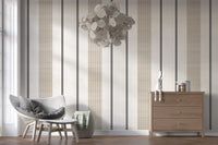 Beige and Black Stripe Linen Look Texture Wallpaper⁠