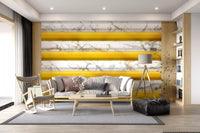 Golden Yellow Stripe Marble Wallpaper Wall Mural
