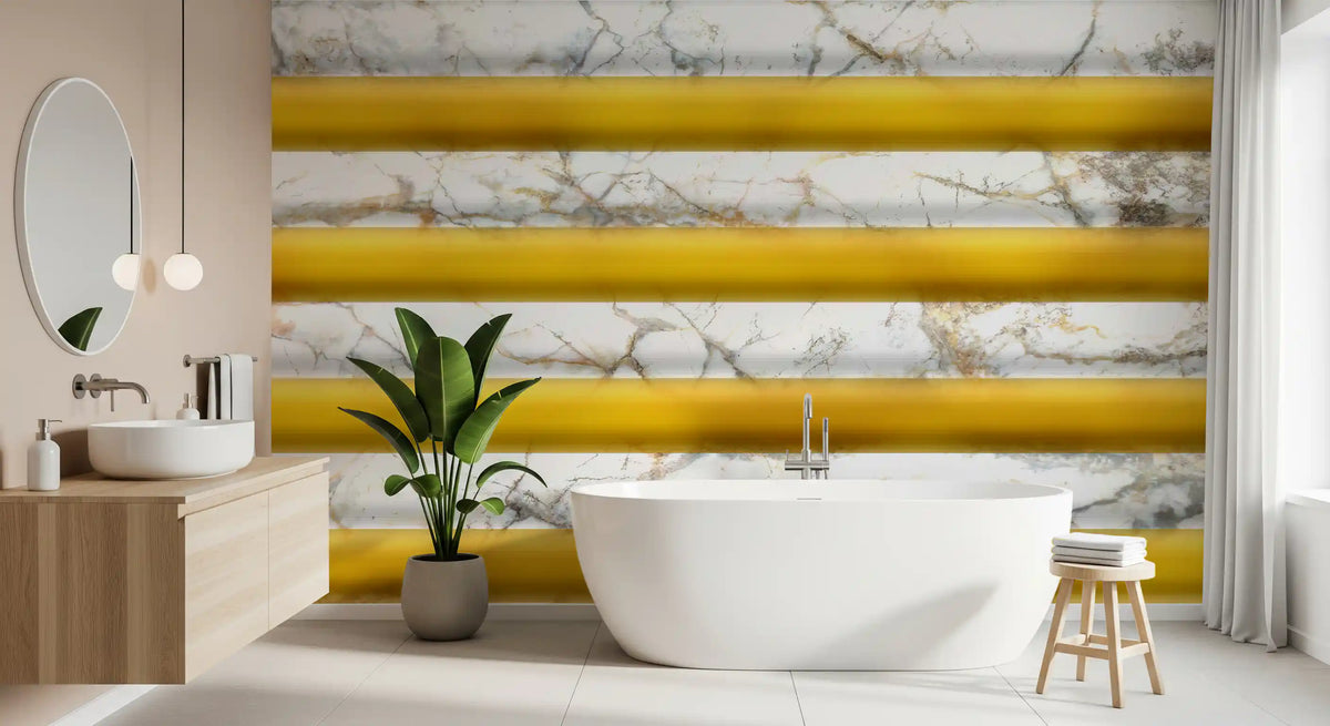 Golden Yellow Stripe Marble Wallpaper Wall Mural