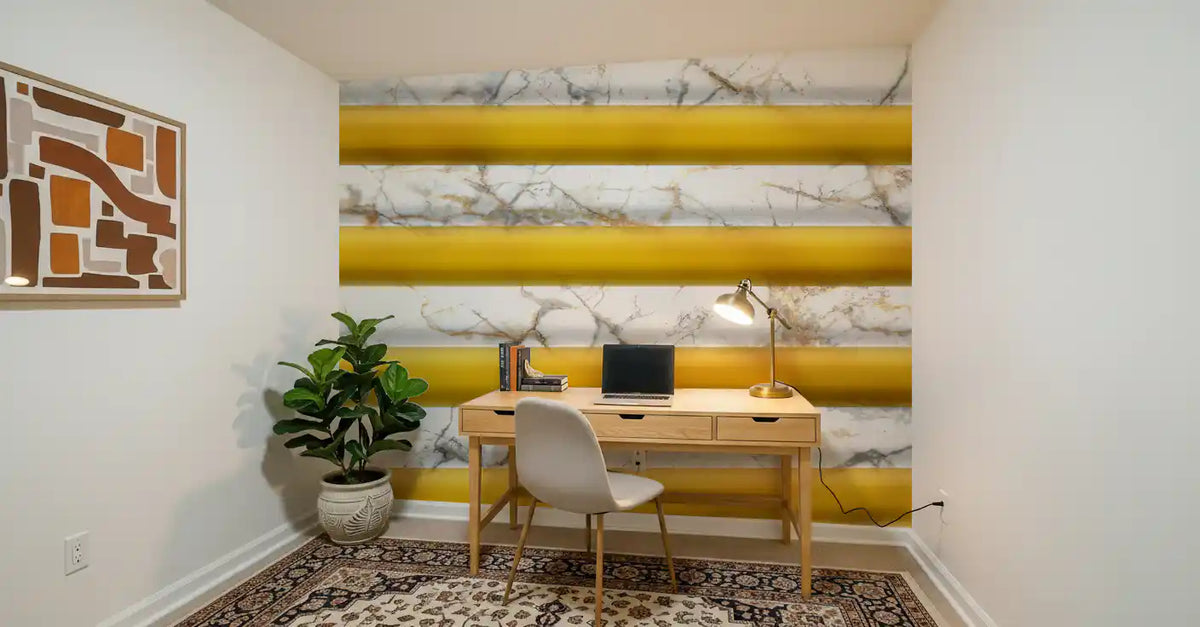 Golden Yellow Stripe Marble Wallpaper Wall Mural