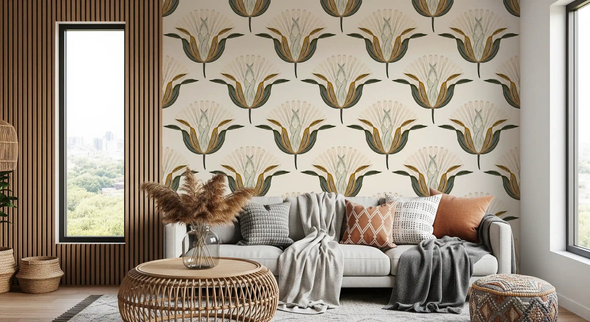 Green and Brass Lotus Flowers Wallpaper⁠