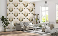 Green and Brass Lotus Flowers Wallpaper⁠