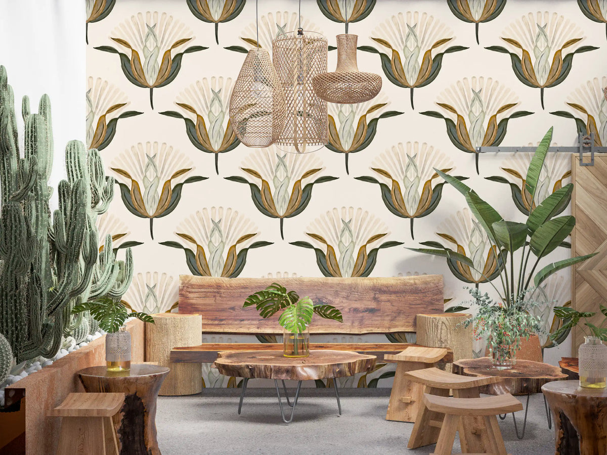 Green and Brass Lotus Flowers Wallpaper⁠