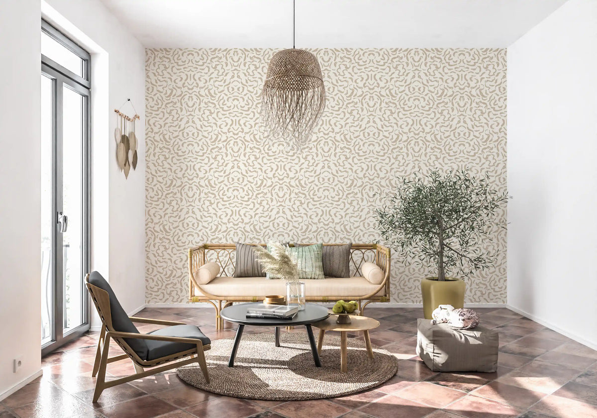 Soft Beige Hand-Drawn Curves Wallpaper⁠