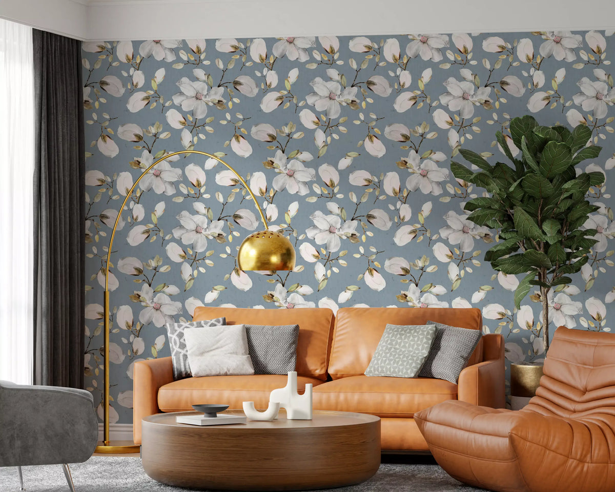 Magnolia Flowers Ocean Blue Wallpaper⁠
