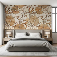 : Vintage Beige Floral Wood Texture Wallpaper Wall Mural