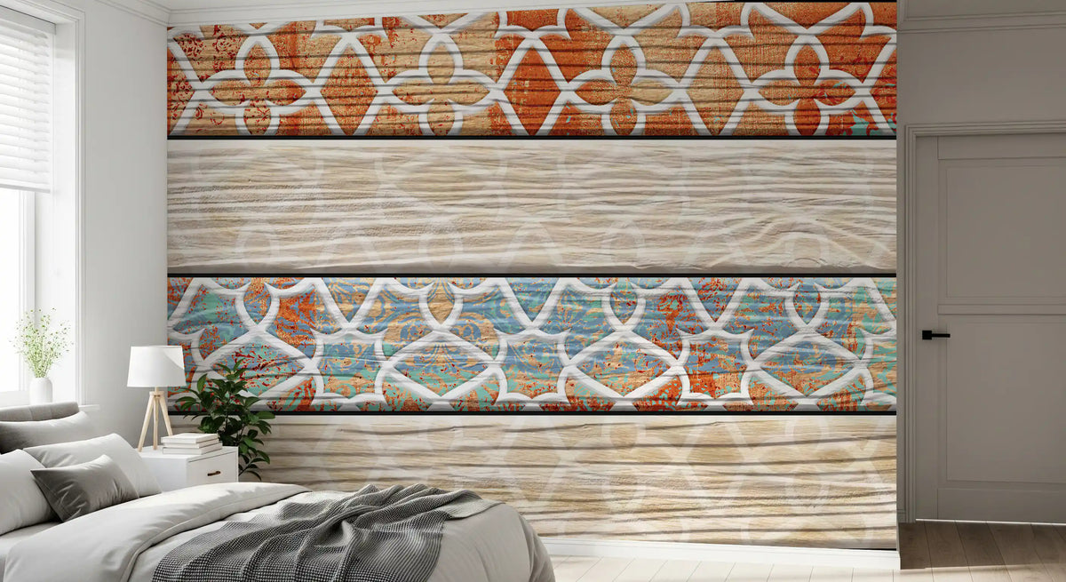 Vintage Turquoise Rust Geometric Wallpaper Wall Mural