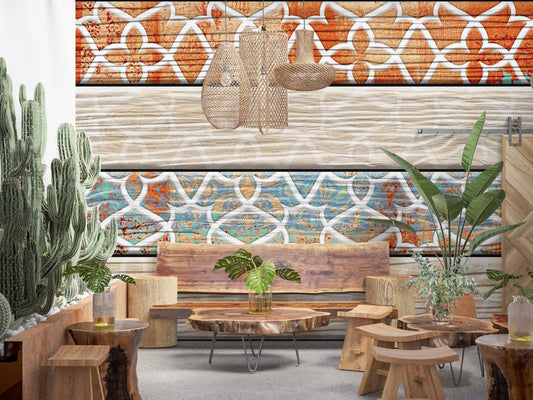 Vintage Turquoise Rust Geometric Wallpaper Wall Mural
