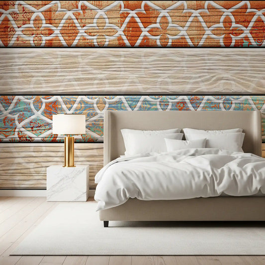 Vintage Turquoise Rust Geometric Wallpaper Wall Mural