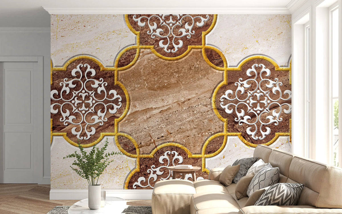 Luxury Beige Marble Ornamental Gold Wallpaper Wall Mural