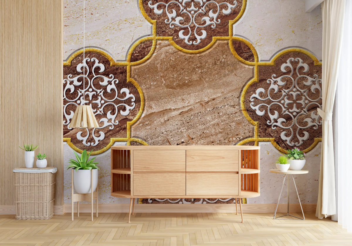 Luxury Beige Marble Ornamental Gold Wallpaper Wall Mural