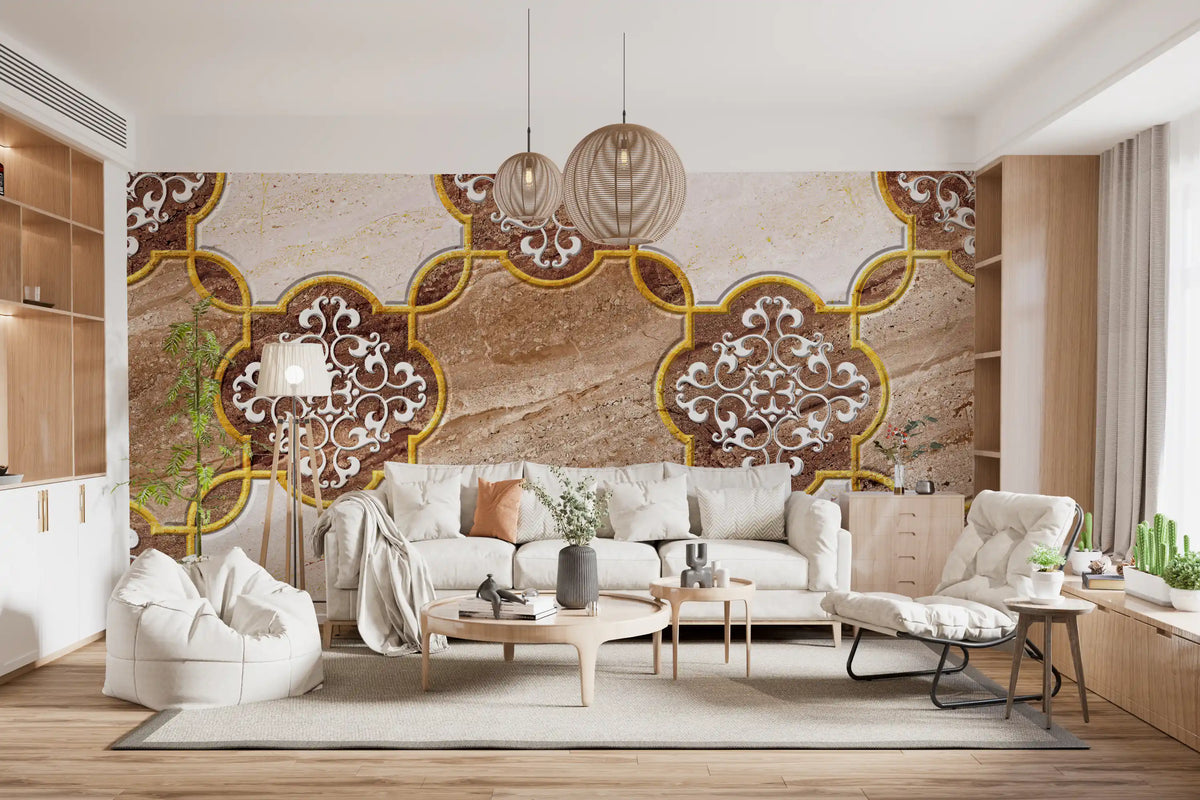 Luxury Beige Marble Ornamental Gold Wallpaper Wall Mural