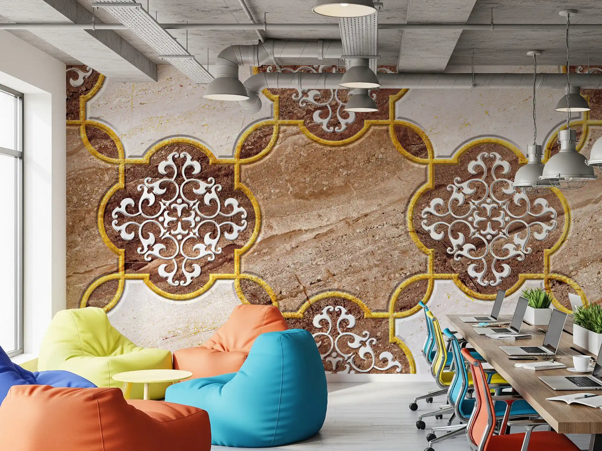 Golden Heritage Ornamental Marble Wallpaper Wall Mural