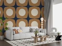 Mid Century Atomic Starburst Wallpaper Navy Blue & Caramel Wallpaper⁠