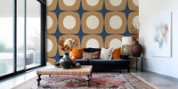 Mid Century Atomic Starburst Wallpaper Navy Blue & Caramel Wallpaper⁠
