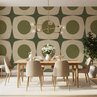Olive Green Mid Century Starburst Wallpaper Vintage Geometric Wallpaper⁠