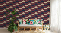 Mid Century Half Moon Wallpaper Burgundy Navy Cream Wallpaper⁠
