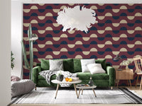 Mid Century Half Moon Wallpaper Burgundy Navy Cream Wallpaper⁠
