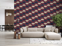 Mid Century Half Moon Wallpaper Burgundy Navy Cream Wallpaper⁠