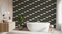 Charcoal and Olive Half Moon Wallpaper Mid Century Geometric Wallpaper⁠