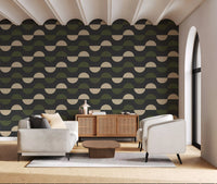 Charcoal and Olive Half Moon Wallpaper Mid Century Geometric Wallpaper⁠
