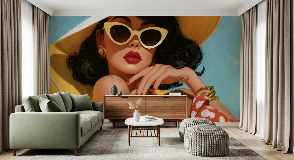 Retro Sunbather Portrait Wall Mural