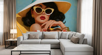 Retro Sunbather Portrait Wall Mural