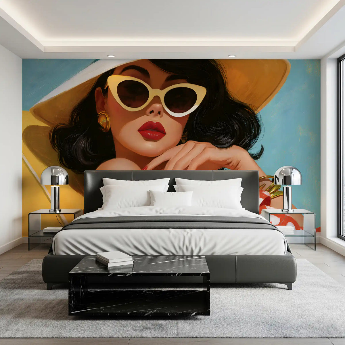 Retro Sunbather Portrait Wall Mural