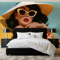 Retro Sunbather Portrait Wall Mural