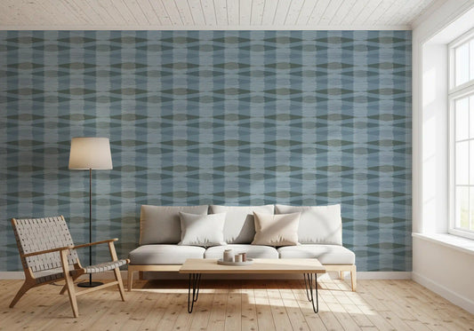 Coastal Blue Geometric Stripe Wallpaper⁠