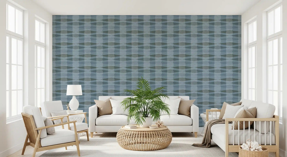 Coastal Blue Geometric Stripe Wallpaper⁠