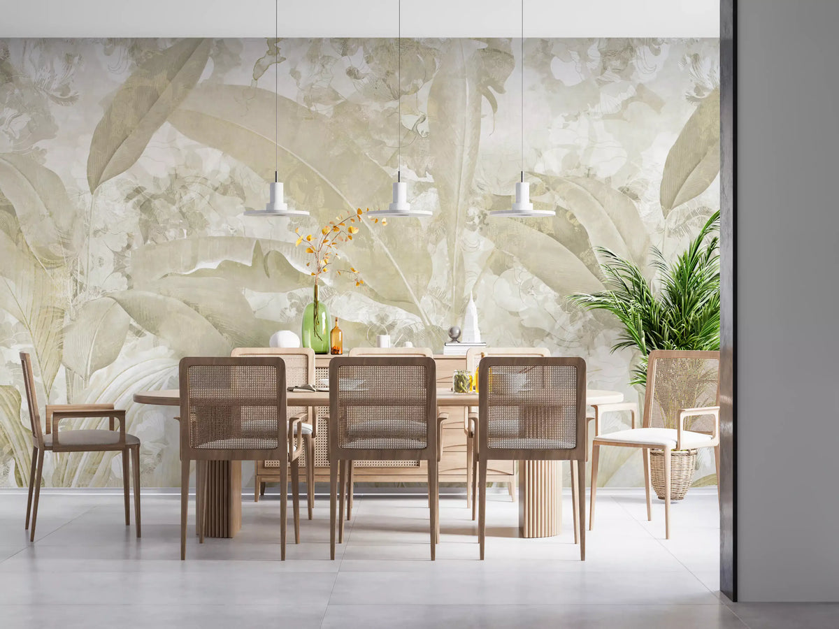 Neutral Beige Tropical Wallpaper Mural Wall Mural