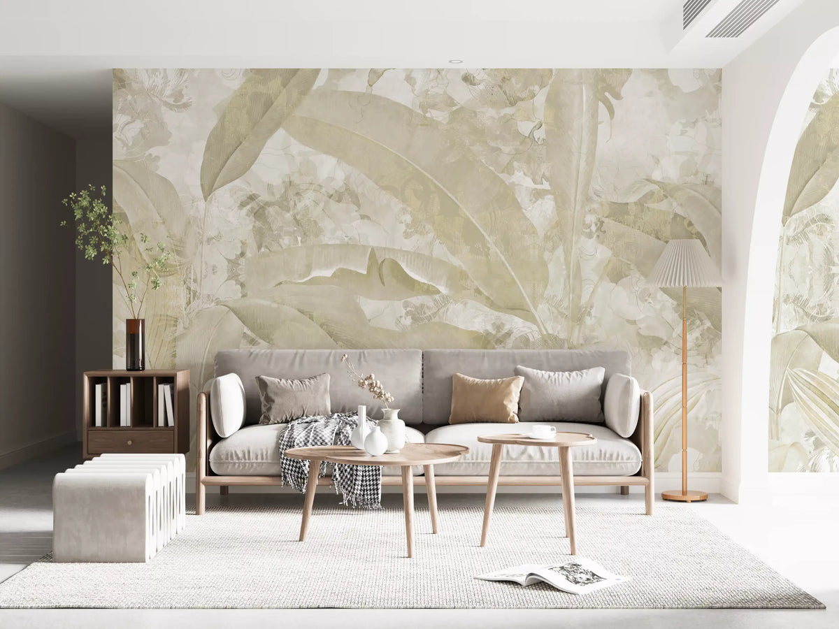 Neutral Beige Tropical Wallpaper Mural Wall Mural