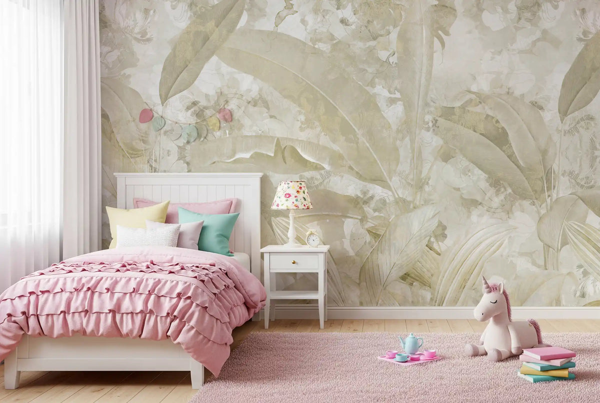 Neutral Beige Tropical Wallpaper Mural Wall Mural