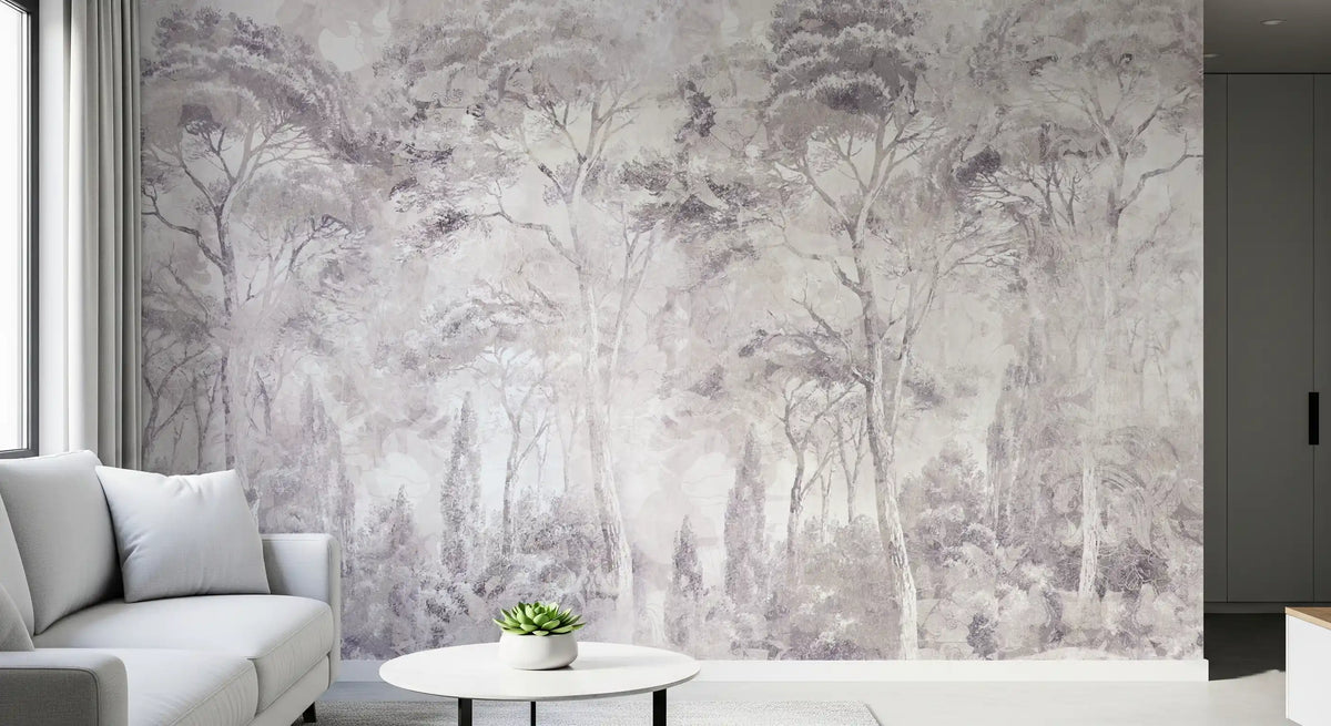 Misty Forest Landscape Dusty Lavender Wall Mural Wall Mural