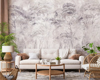 Misty Forest Landscape Dusty Lavender Wall Mural Wall Mural