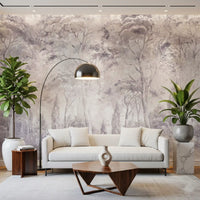 Misty Forest Landscape Dusty Lavender Wall Mural Wall Mural