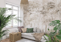 Misty Forest Landscape Warm Sepia Wall Mural Wall Mural