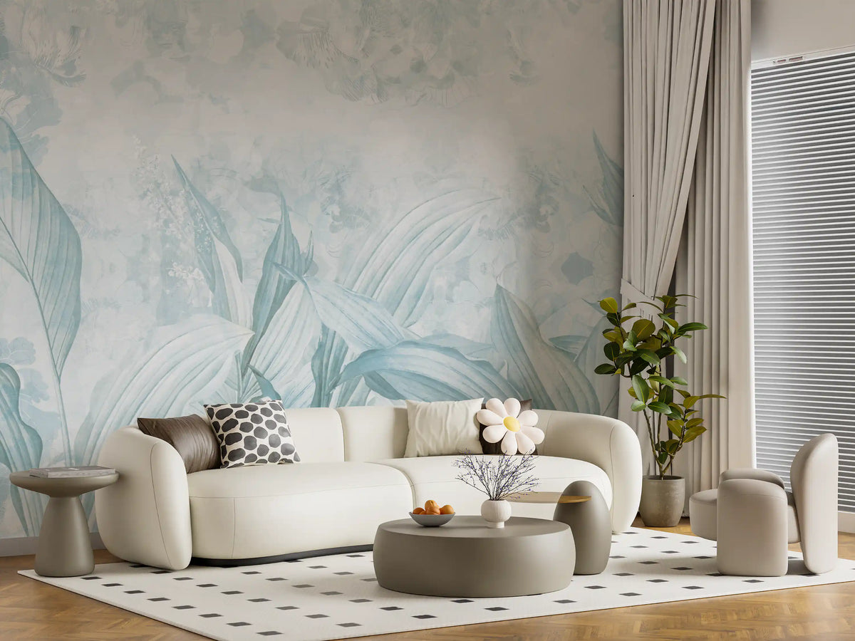 Soft Light Blue Botanical Wall Mural Wall Mural